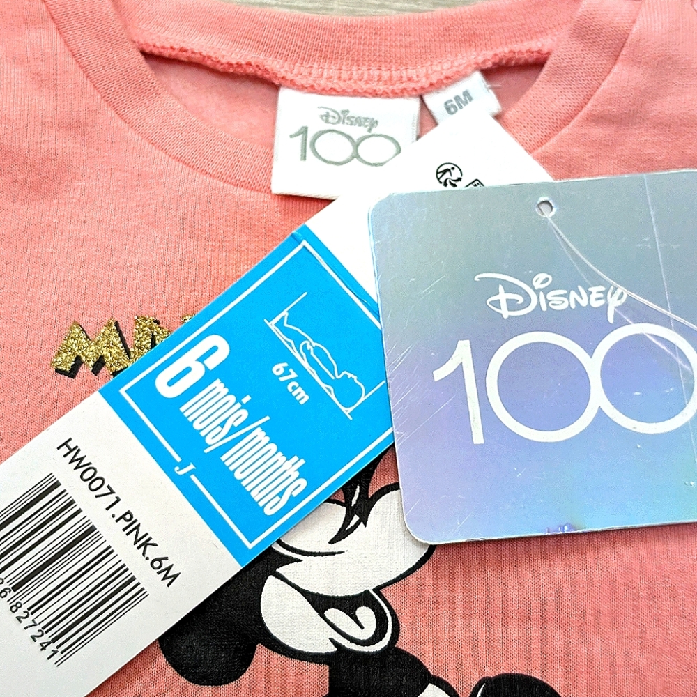 NWT Pastel Pink Minnie Mouse Adorable Disney Baby Sweater Dress Ribbed Cuffs - Picture 4 of 5
